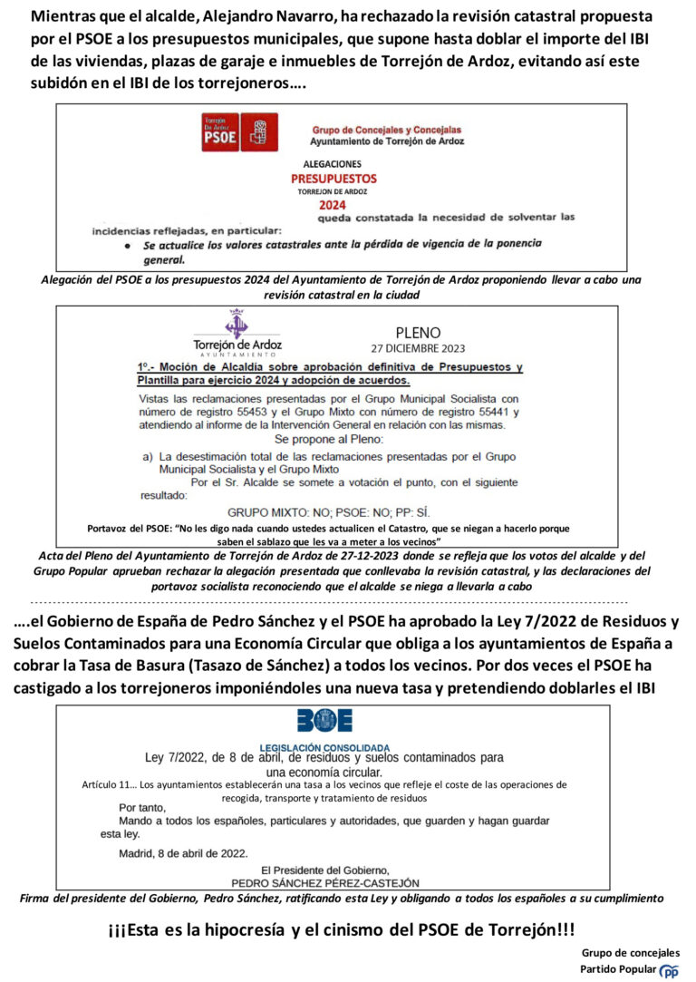 Tasazo Pedro Sanchez Grupo Concejales PP